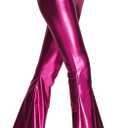 Women's 70s Disco Dance Party Shiny Metallic Flare Leggings High Waist Wide Leg Bootcut Palazzo Glam Yoga Trousers (Hot Pink), S