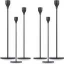 Matte Black Taper Candle Holder Set of 6, Tall Candlestick Holders, Metal Vintage Candle Stickers Long Holder Set, Pillar Decorative Candle Holder Fits 3/4 Inch Candle for Wedding, Dinner, Party