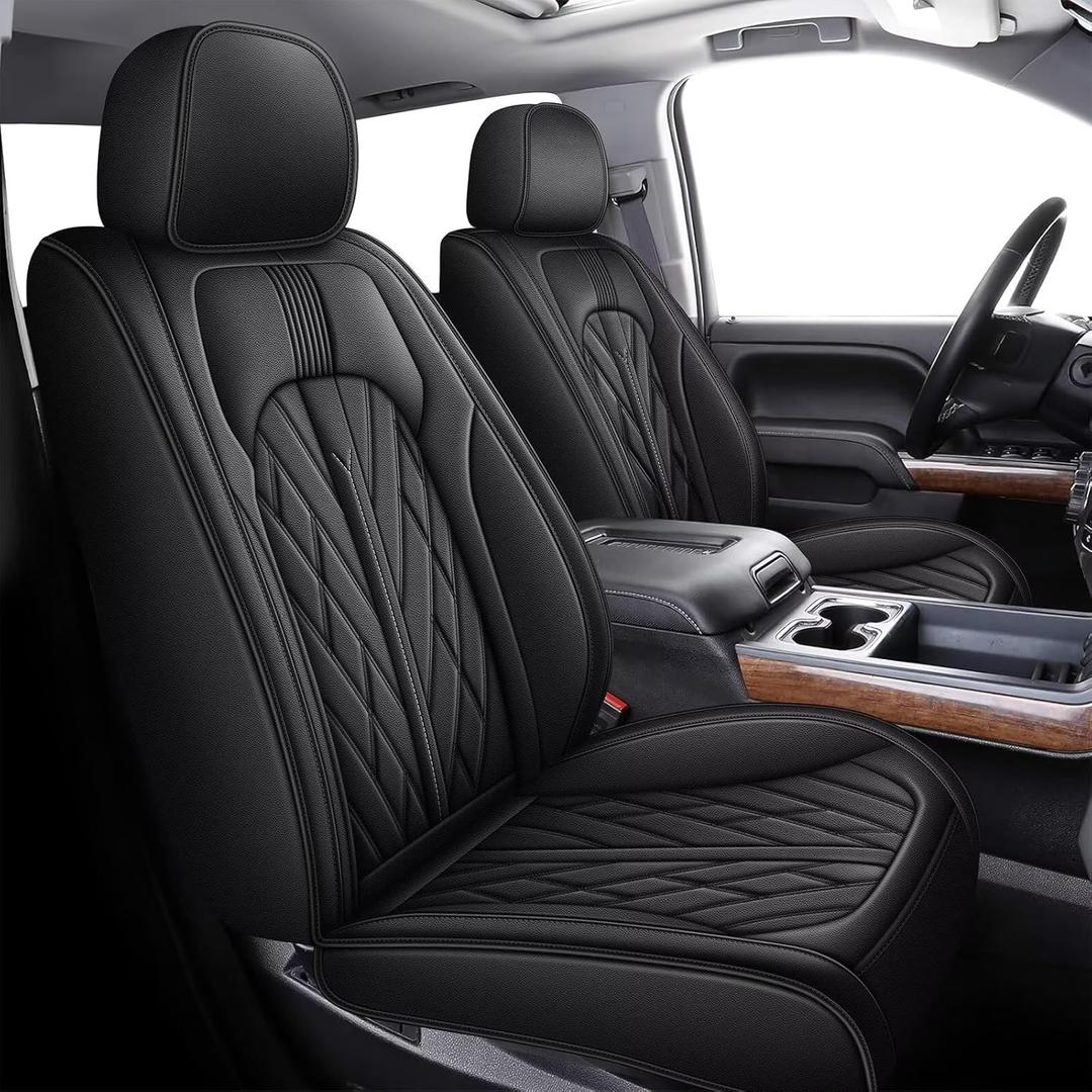 TTX LIGHTING Seat Covers Fit for 2007-2018 Chevy Chevrolet Silverado GMC Sierra 1500 2500HD 3500HD Trail Boss Z71 Crew Double Extended Cab Custom Leather Truck Seat Covers Full Set Black