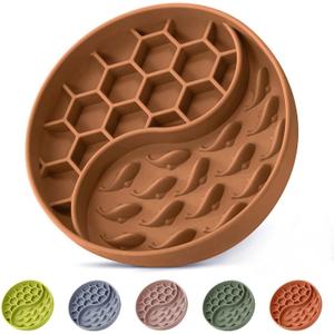 Slow Feeder Dog Bowls, Silicone Pet Food Bowls with Suction Cups, Non-Slip Dog Feeding Slow Down Pet Eating Speed for Fast Eaters, Anxiety Relief & Fun Added (Brown)