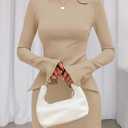 PRETTYGARDEN Womens Fall Long Sleeve Mini Dress 2025 Trendy Boat Neck Bodycon Knit Elegant Short Party Formal Dresses (Beige, S)