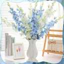 10 Pcs Delphinium Artificial Flowers for Decoration, 33.86 Inch Long Stem Larkspur Fake Flowers Light Blue Faux Silk Bouquets for Tall Vase Wedding Home Decor Floral Arrangements(White+Blue)