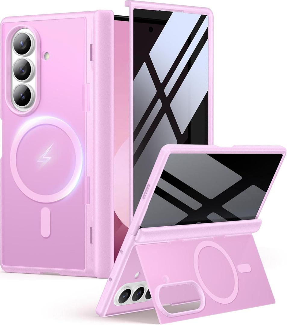 MOBOSI for Samsung Galaxy Z Fold 7 Case with Privacy Screen Protector, [Compatible with Magsafe], [Built-in Kickstand & Full Body Hinge Protection] Magnetic Slim Phone Case for Z Fold7, Pink
