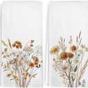 Farmhouse Floral Kitchen Towels Set of 2, Farmhouse Bathroom Decor, Brown Floral Dish Towel, Boho Wildflower Flowers Bohemian Decorative Hand Tea Towels for Bathroom Kitchen Decor, 16x24 Inch