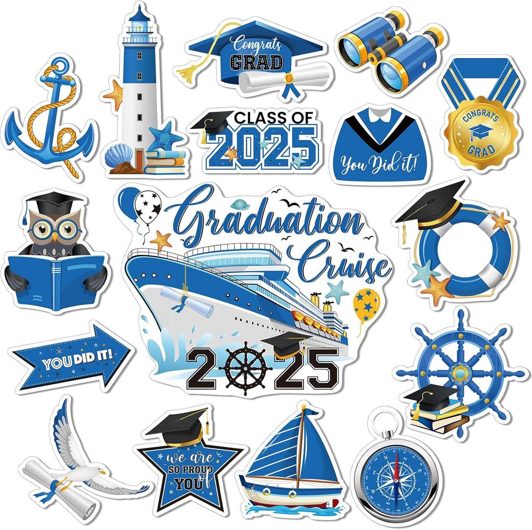 16 Pcs Graduation Magnets Cruise Door Decorations Graduation Cruise Door Magnetic Stickers for Car Ship Refrigerator Garage Metal Surface Party Supplies(Blue)