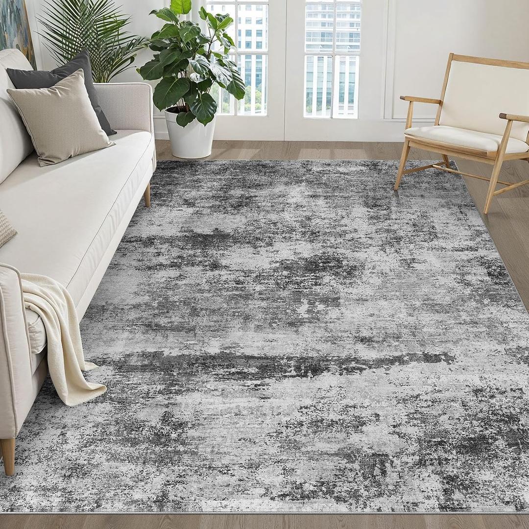 LOONGRUG 6x8 Area Rug Washable Neutral Modern Living Room Rug Black Gray