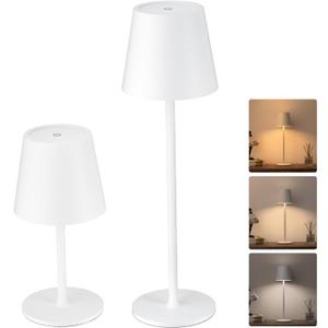 JACKYLED Cordless Table Lamps Rechargeable, 3 Adjustable Height, 5000mAh Battery Operated, 3 Colors Smooth Dimming, Portable LED Waterproof Table Lamp for Dining, Bedroom, Outdoor (2 Pack) (White)