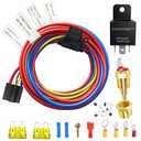 Electric Fan Relay Kit 12V 60 AMP Electric Radiator Cooling Waterproof Fan Relay Kit with Thermostat Control Switch 185 On 175 Off Upgrade