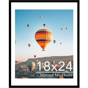 18x24 Picture Frame with 16x20 Mat, Display Photo 16x20 with Mat or 18 x 24 Without Mat, Wall Hanging Large 18 by 24 Poster Frame with Plexiglass, Black