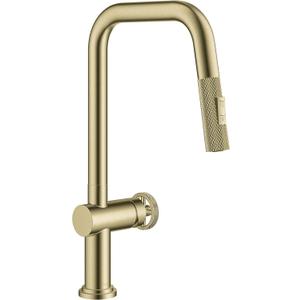 KRAUS Urbix Industrial Pull-Down Single Handle Kitchen Faucet in Brushed Gold, KPF-3126BG