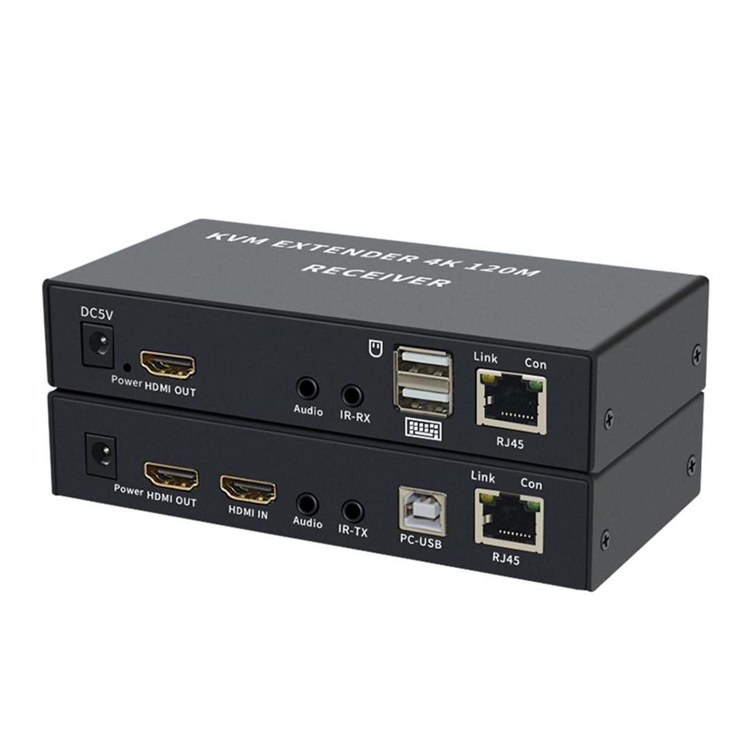KVM Extender 4K 120M, HDMI USB Extender Over Cat5e/6 Ethernet Cable, Supports Keyboard Mouse, Black