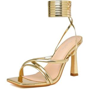 Mostrin Womens Sandals Strappy Heels for Women Lace Up Square Open Toe Heels Tie Up High Heeled Sandals for Prom, Party, Daily Wear 40