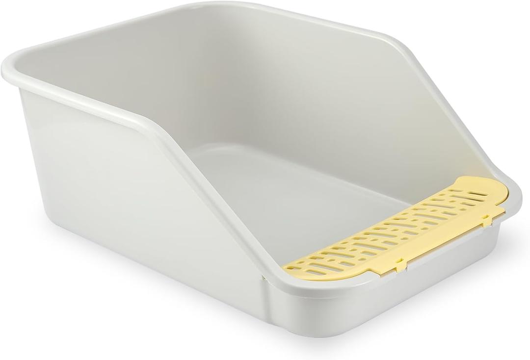 SpaceTime Large Cat Litter Box with High Sides,Cat Boxes for Indoor Cats,Cat Litter Pan for Kitty,Litter Box with Low Entry,Easy to Clean,Anti-Splashing,(Grey-Yellow)