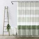 Awellife Sage Green Shower Curtain for Bathroom Stripe Tassel Shower Curtain 72 X 78 Inches Farmhouse Cotton Long