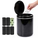 Mini Trash Can for Desk with 5 Rolls of Trash Bags, Small Press-Top Full Lid Design Countertop Garbage Bin, Removable Plastic Waste Basket for Bedroom,Kitchen,Office,Garage, Camping(Black)