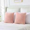FUTEI Pink Throw Pillow Covers 16x16 Inch Set of 2,Furry Faux Fur Teddy Boucle Textured Cushion Covers,Soft Fluffy Decorative Pillow Case,Home Decor for Couch Bed Living Room Office
