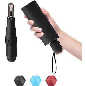 Goothdurs Mini Travel Compact Automatic Umbrella Small Lightweight Folding Rain Windproof Auto Open/Close Purse Umbrellas for Women Men (A1-Black)