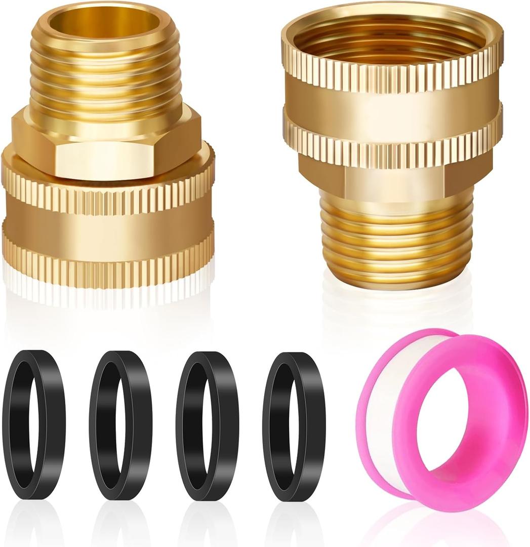 2 Pack Garden Hose Adapter 3/4" GHT Female x 1/2" NPT Male, Heavy Duty Brass GHT to NPT Connector Fittings, Brass Garden Hose to Pipe Fittings Connect