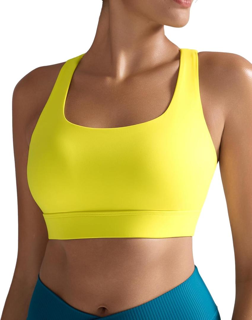 RUNNING GIRL High Impact Sports Bras for Women - Scoop Neck Strappy Sports Bra High Support Moulded Cup Workout Bra (X-Large)