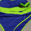 Tempt Me Women Plus Size High Waisted Bikini Set Two Piece Swimsuit Full Coverage Sporty 2 Piece Bathing Suits (Blue Green) 18plus