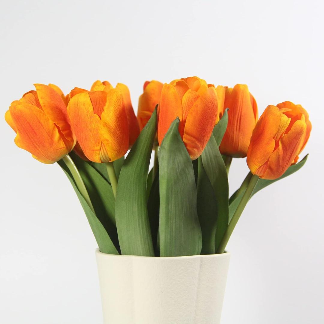 12PCS Artificial Tulips Flowers,Realistic and Real Touch Silk Tulips Bouquets for Table Decor Home Room Kitchen Cafe Office Party Wedding Gift Christmas and More Decor(Orange)