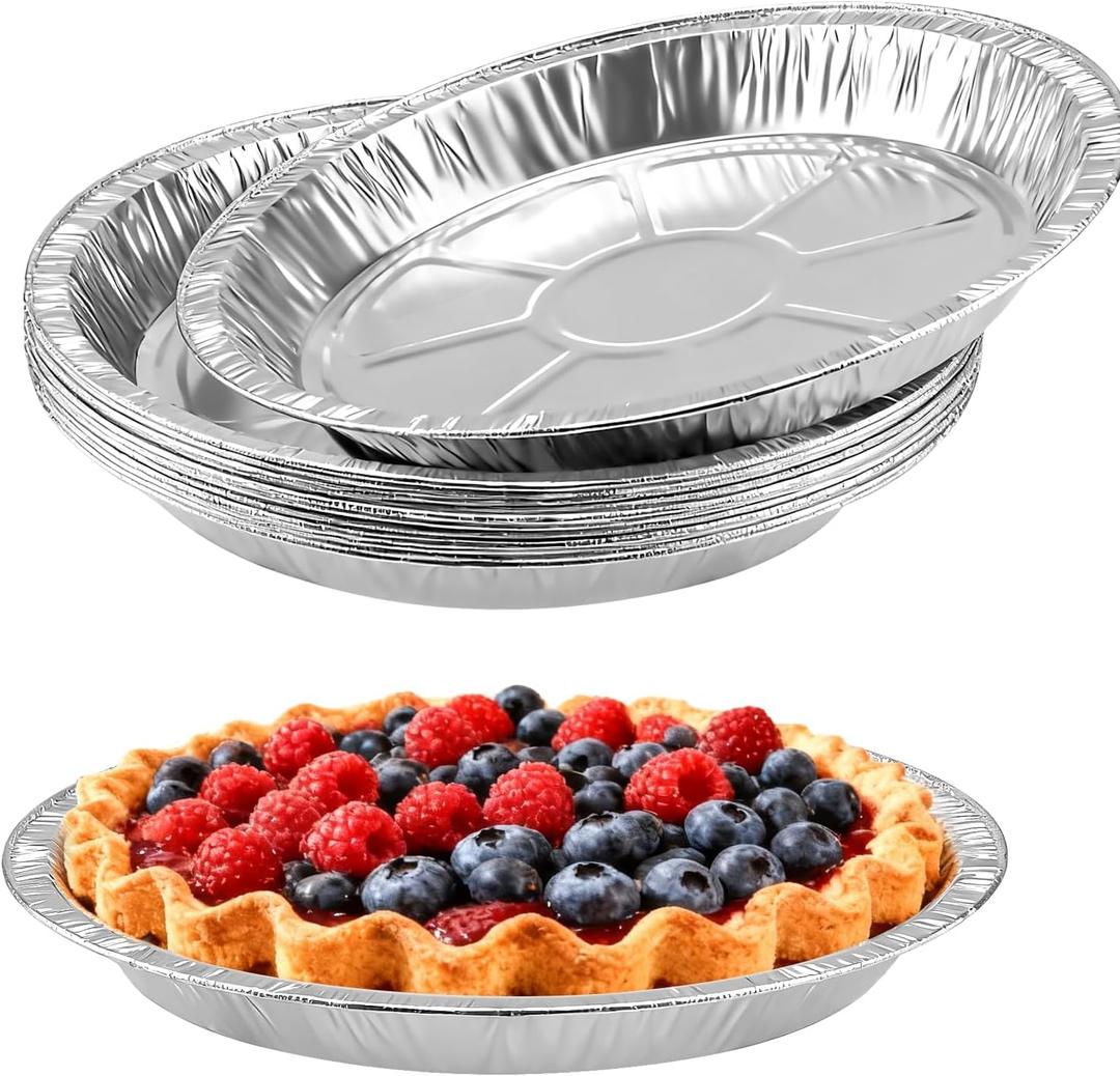 9 Inch Pie Pans Disposable (12 Pack) - Heavy-Duty Aluminum Foil Pie Tins, Standard Baking Tin Plates for Pies, Quiches, Desserts, Oven Safe & Easy Cleanup