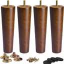La Vane 6 inch Solid Wood Furniture Legs (15cm) - Walnut Finish Tapered Replacement Feet with 5/16 inch Thread & Mounting Plates - Set of 4 for Sofa, Couch, Cabinet, Ottoman