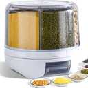 Grain Dispenser, 360° Rotating Storage Container, 6 Grid Food Dispenser, M-WHITE