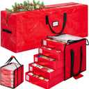 Sliner 2 Pack Christmas Storage Container Holds 100-3'' Ornaments Christmas Tree Bag Xmas Ornament Storage Box with Dividers 5 Drawer Trays Xmas Tree Bag(9 ft,Red)