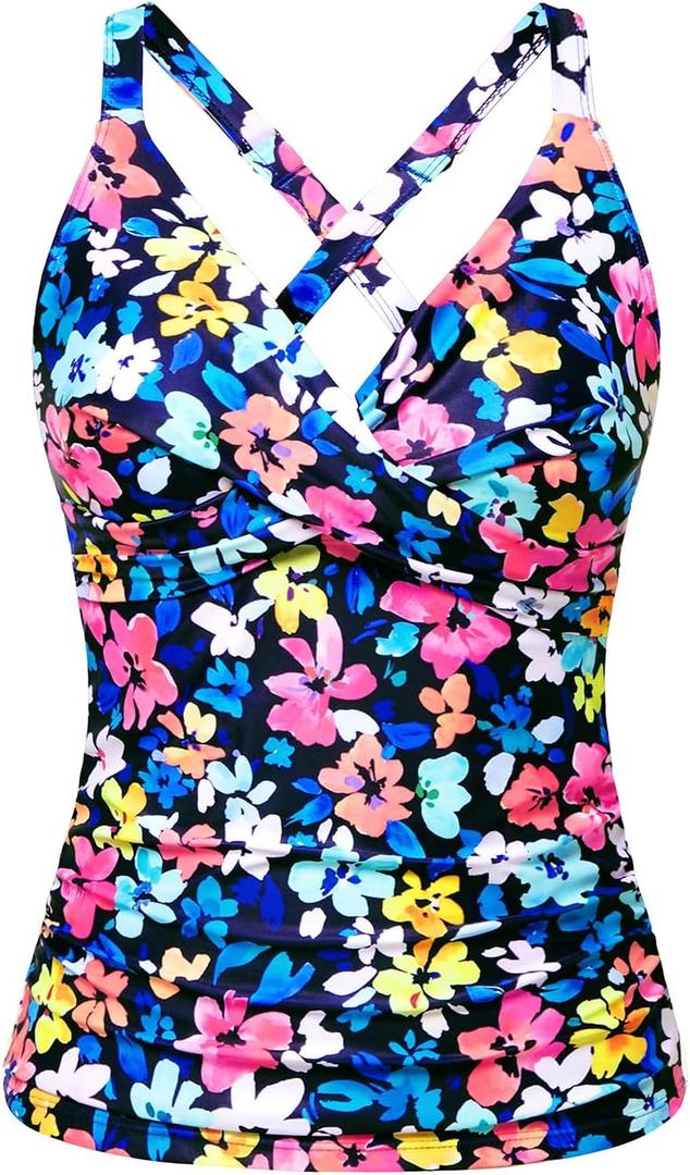Women Underwire Tankini Top Only - Twist Front V Neck Bathing Suit Swim Top Tummy Control Cross Swimsuit 2026 (L)