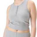 florence by mills Women's Rib Refresh Cropped Henley Tank, L