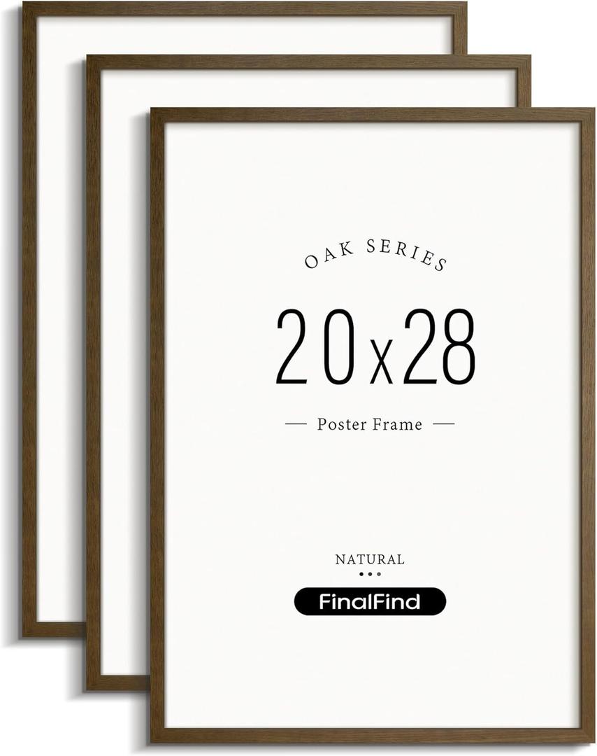 Minimalist 20x28 Frame, Brown Walnut, Solid Wood 20x28 Poster Frame for Pictures or Art Prints, Lightweight for Wall Mount (3 Pack, Walnut)