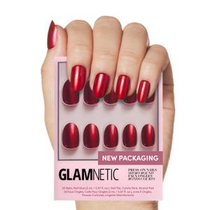 Glamnetic Press On Nails - Cherry Glaze | Short Round Bright Cherry Red Fake Nails with a Glaze Finish | 15 Sizes - 30 Nail Kit with Glue