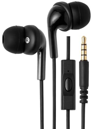 Amazon Basics Wired Earbuds with Microphone, In-Ear Headphones, 3.5mm Jack, High Definition Sound, Secure Fit, 4.2 ft Cable, S/ M/ L Ear Tips, Black