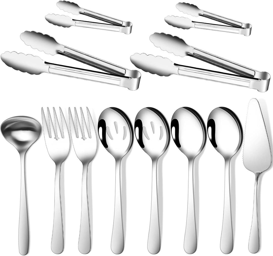 Gisly 12-Piece Serving Set - Large Spoons, Forks, Tongs, Ladle, Cake Server & Appetizer Tongs for Buffet Catering, Dishwasher Safe Gisly 12-Piece Serving Set - Large Spoons, Forks, Tongs, Ladle, Cake Server & Appetizer Tongs for Buffet Catering, Dishwasher Safe