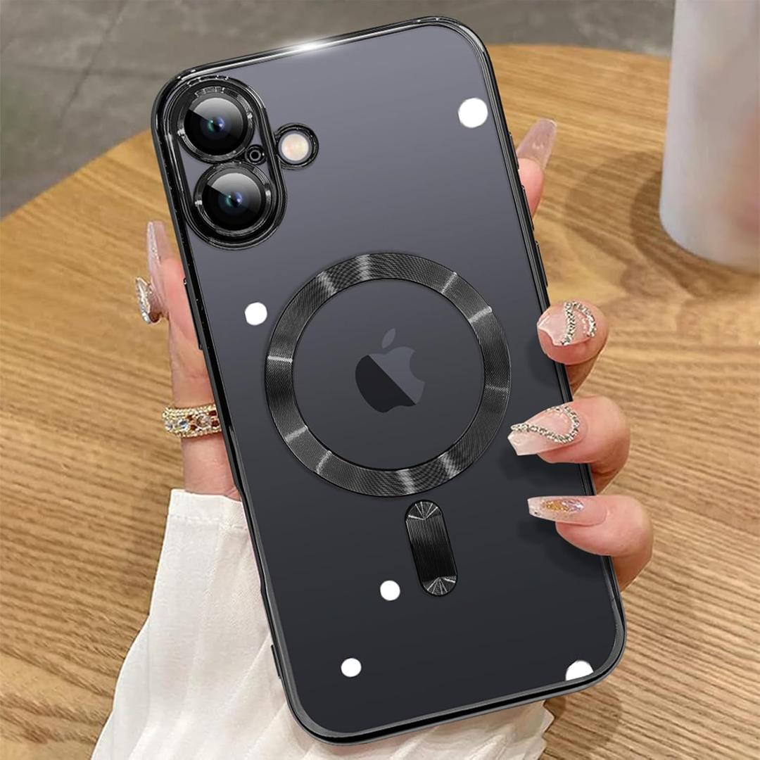 ZIYE Magnetic Case Made for iPhone 16 Plus 6.7 Inch [Compatible with MagSafe] Full Camera Lens Protection, Clear Luxury Phone Cover Soft TPU Bumper Drop Protective Case for 16 Plus Women Men, Black