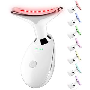 Neck&Face Massager with 7 Colors-Multi-Functional Skincare Tool,Home Beauty Device for Wrinkles&Relaxation,Facial Massager(White)