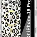 for iPhone 16 Pro Clear MagSafe Case Leopard Cheetah Clear Glitter, Luxury Trendy Magnetic Bumper Case +1 Screen Cover +1 Camera Lens Protector for Women Girl iPhone 16 Pro 6.3"(Gold Leopard)