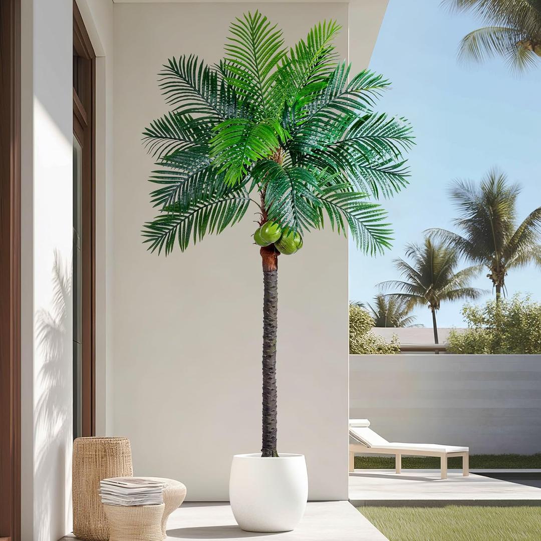 Bailikang Artificial Phoenix Palm Tree 8.2ft Tall - Fake Large Tropical Tree with Adjustable Leaves, Realistic Faux Sago Palm for Indoor Outdoor Decor, Patio, Poolside, Yard, Living Room, Office