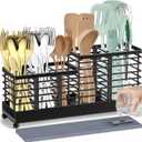 TomCare Utensil Holder with Water Absorbent Diatomite Stone 3 Removable Dividers Large Silverware Organizer Sturdy Cooking Utensils Organizer Caddy Metal kitchen Organizers and Storage for Counter