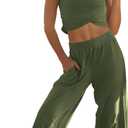 LAMISSCHE Womens Loungewear Set 2 Piece Outfits Sets Cropped Tops and Wide Leg Pants with Pockets Tracksuit (Medium, Army Green)
