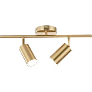 KCO Lighting Modern 2-Light Gold Track Lighting Fixture Flush Mount Brushed Brass Track Lights Kit Mid Century Industrial Adjustable Ceiling Spot Lights Indoor for Kitchen Island (2-Light)