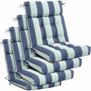 Barydat 4 Pcs Tufted High Back Chair Cushion Indoor Outdoor Seat and Back Cushions Palm Leaves Tropical Plants Lawn Rocking Chair Pads with Ties for Adirondack Patio Garden(Blue Stripes)