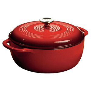 Lodge Essential Enamel Cast Iron Dutch Oven  Perfect for Bread Baking, Braising, Marinating & Slow Cooking  Features MoistureSealing Lid & Dual Handles  Kitchen Essentials  6 Quarts  Island Spice Red