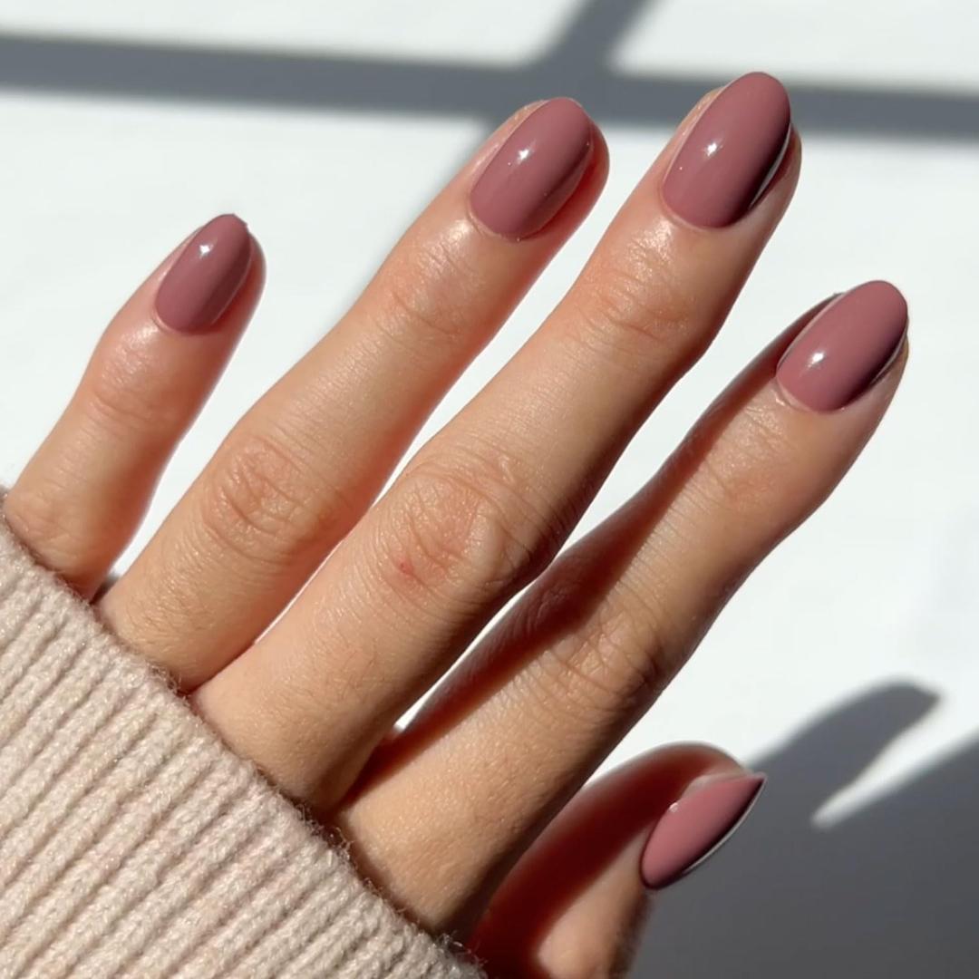 Glamnetic Press On Nails - Fall Mauve | Opaque Muted Blush Mauve Short Oval Fake Nails, Salon Quality | 15 Sizes - 30 Nail Kit with Glue