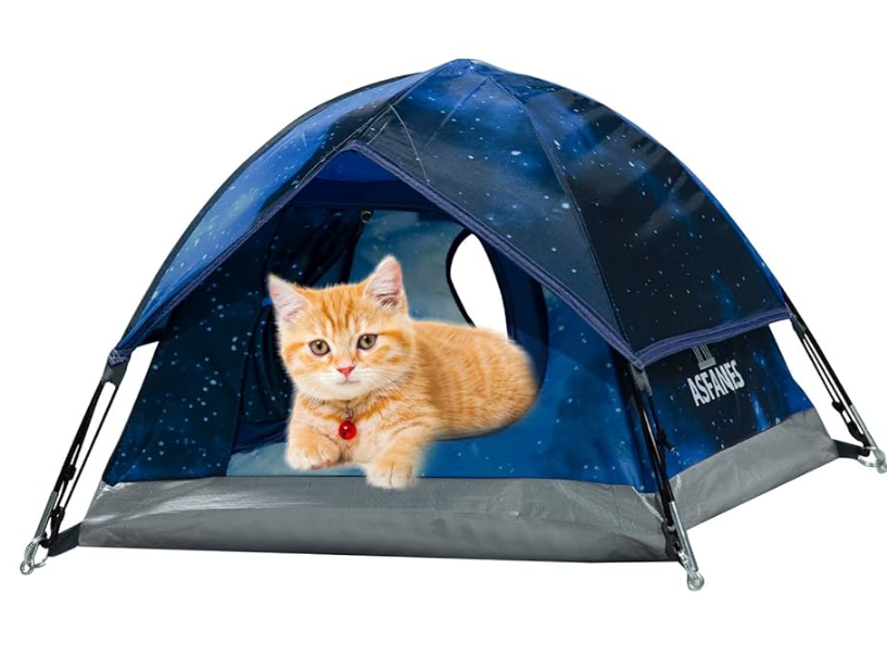 ASFANES Outdoor Waterproof Pet Camping Tent, Cave Bed for Indoor Cats and Small Dogs, Portable Cat House Dog House, 21.6x21.6x14.9'', Navy Blue, S.