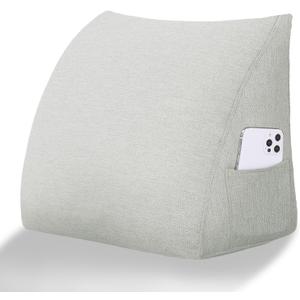 Wedge Headboard Pillow Reading Pillows for Sitting in Bed Adult Backrest Cushion with Removable Cover Side Pockets Sofa Ivory White Polyester