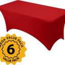 6-Pack Premium Red Spandex Tablecloths for 6ft Rectangle Tables, Stain & Wrinkle-Resistant, Washable Stretch Polyester Fitted Table Cover for Weddings, Banquets, Trade Shows Events