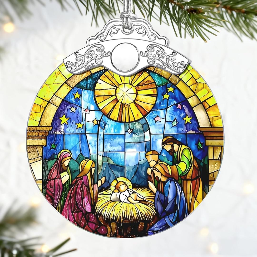 Christian Gifts: Stained Glass Nativity Ornament | Christmas Ornaments (Christmas Tree Decorations), Christian Holiday Decor, Holy Family Decoration, Religious Gifts, Baptism Gift & Xmas Gift