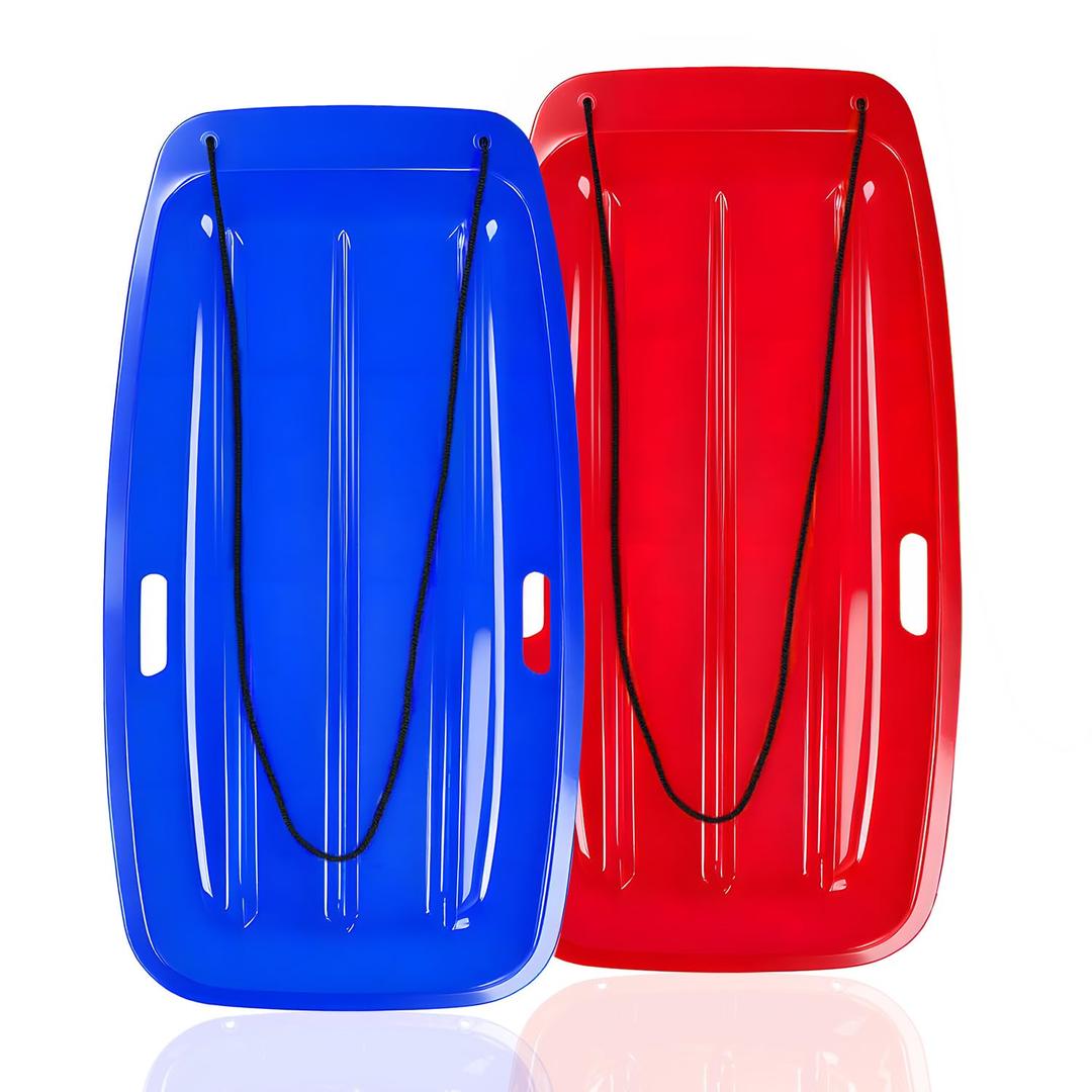 Snow Sled for Kids: 35", Cold-Resistant, Anti-lateral Drift, Included Rope, One Handle per Side, Fast, Stable, Stackable, Easy to Carry, Toboggan Sleds for Snow Days